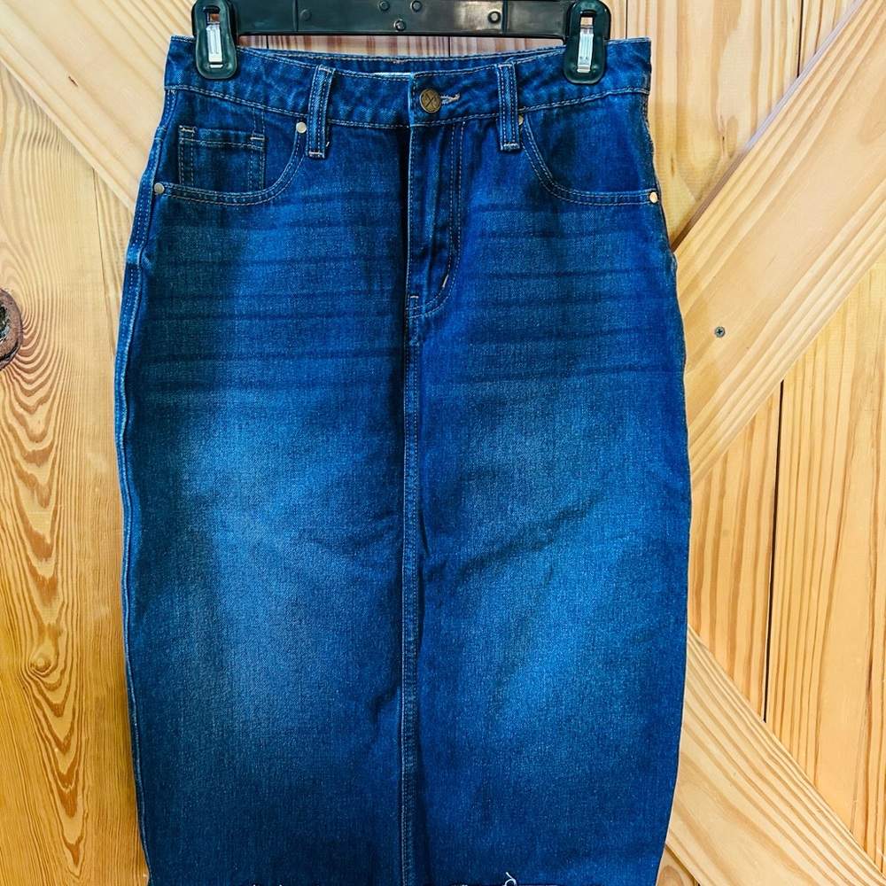 The Main Street Exchange Midi Denim Skirt